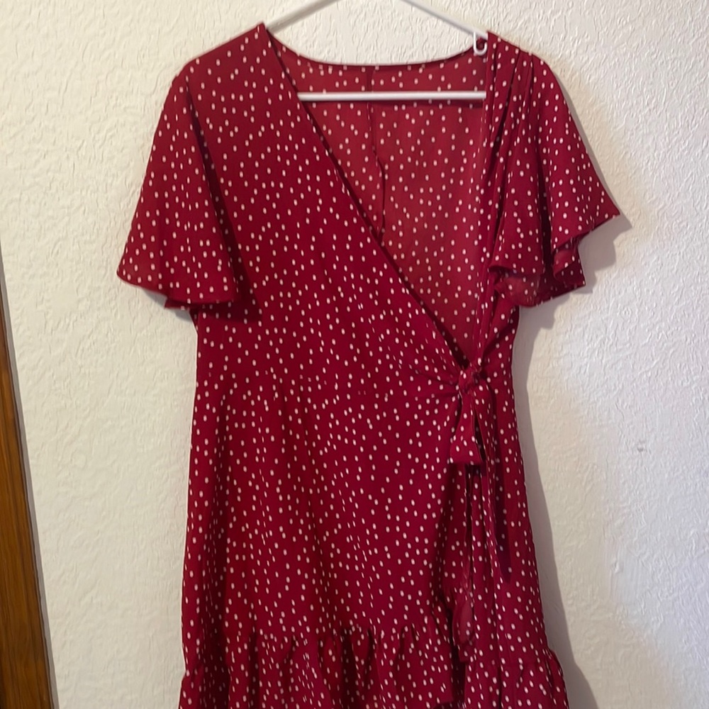 Maroon polka dot dress